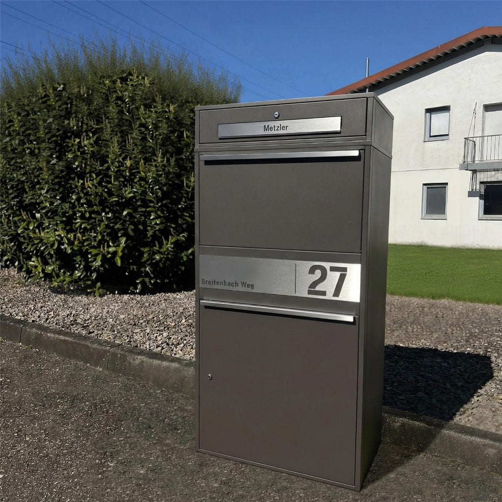 Metzler Paketbox XL mit Briefkasten | Paketkasten rostfrei | personalisiert mit Gravur | Bispo Max 2