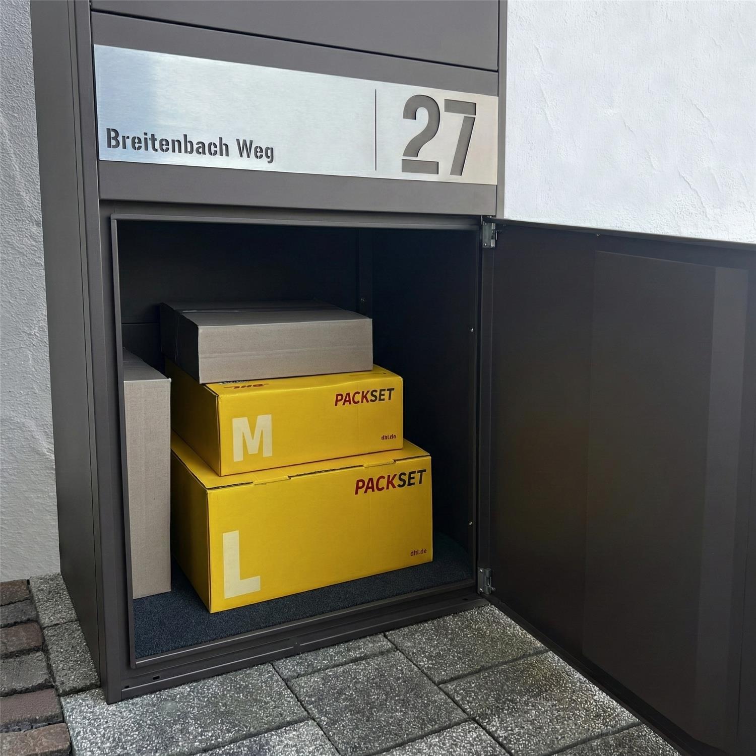 Metzler Paketbox XL mit Briefkasten | Paketkasten rostfrei | personalisiert mit Gravur | Bispo Max 2