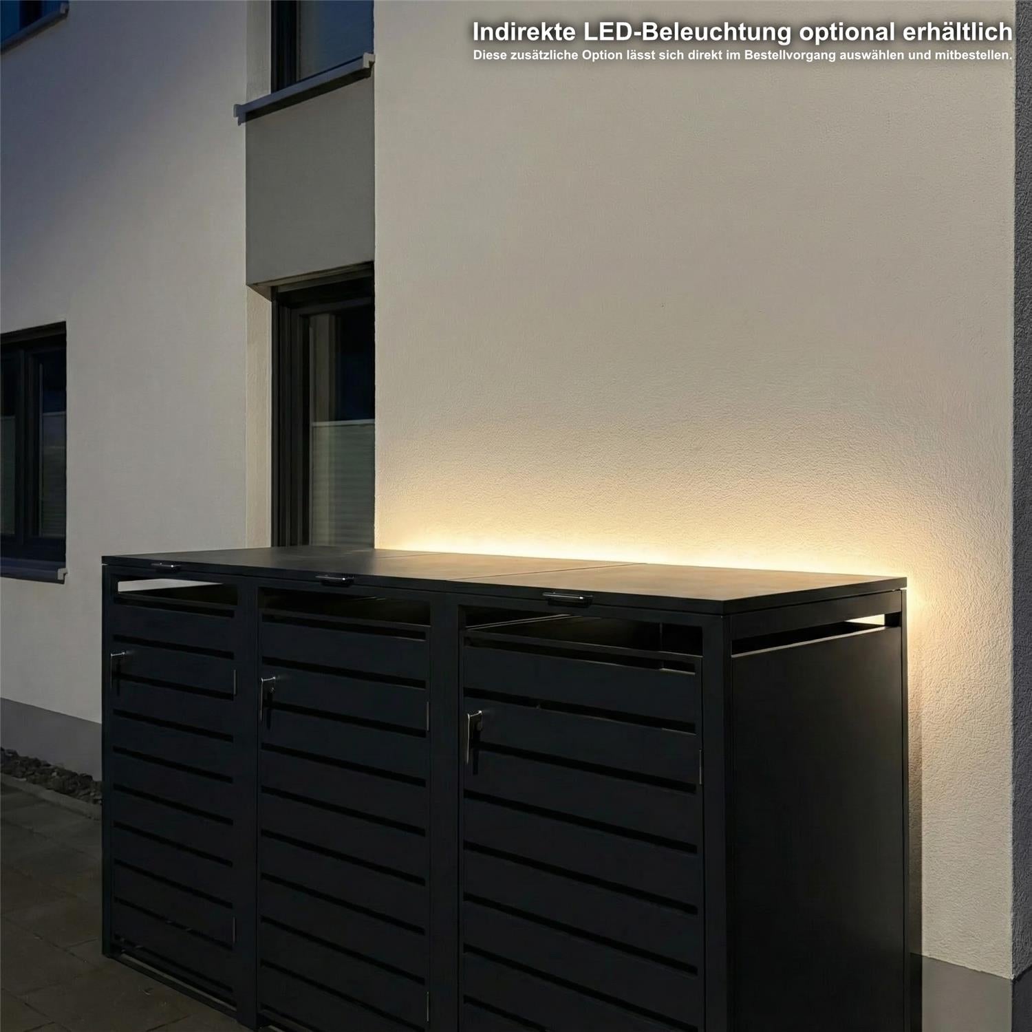 Metzler Mülltonnenbox | 3er | 240l | Anthrazit RAL 7016 | aus Stahl | mit Sichtstreifen | rostfrei & massiv | Türgriff mit Schloss