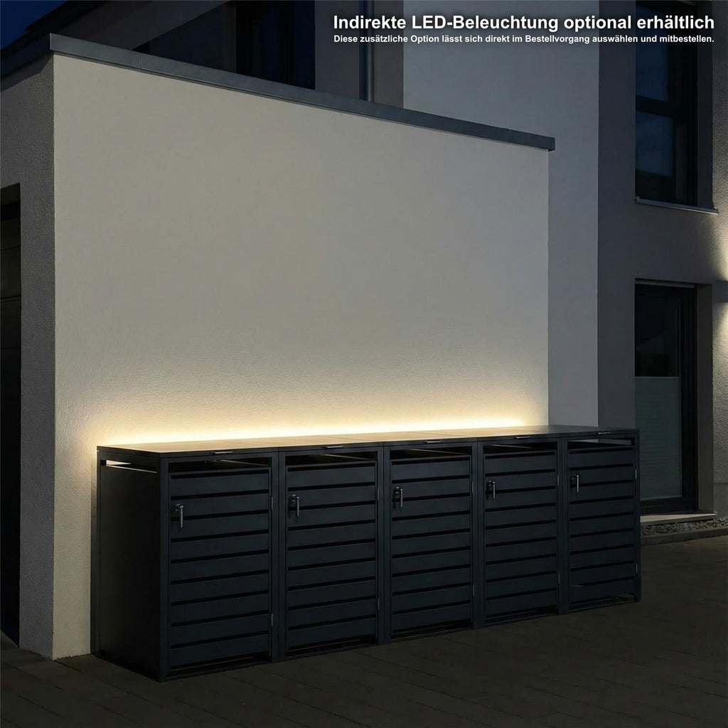 Metzler Mülltonnenbox | 5er | 240l | Anthrazit RAL 7016 | aus Stahl | mit Sichtstreifen | rostfrei & massiv | Türgriff mit Schloss