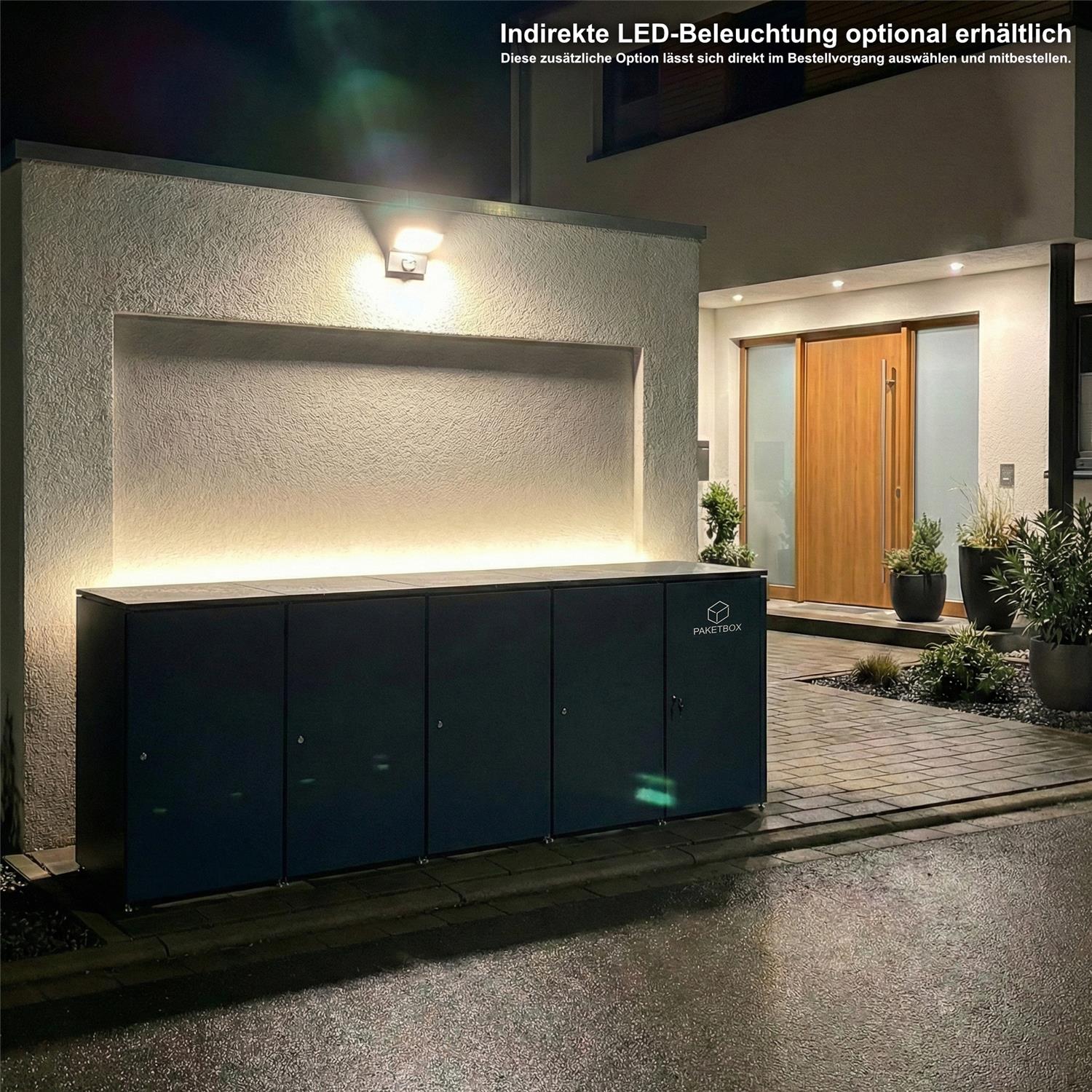 Metzler Mülltonnenbox | 4er mit Paketbox | Extra großes Volumen | Aus Aluminium | Höhenverstellbare Füße | Anthrazit