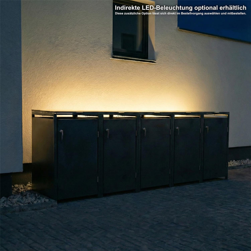 Metzler Mülltonnenbox | 5er | 240l | aus Stahl | rostfrei & massiv | Türgriff mit Schloss