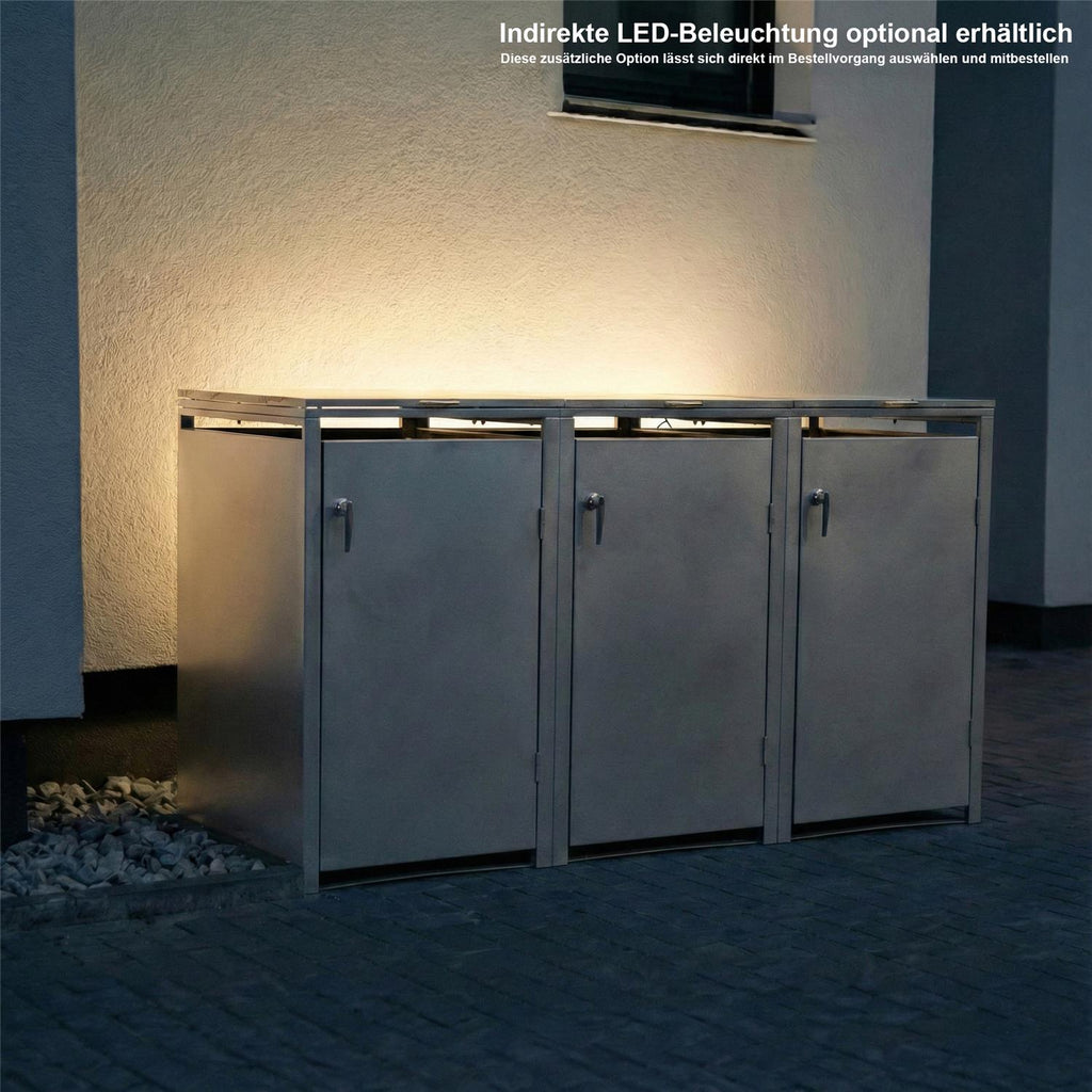 Metzler Mülltonnenbox | 3er | 240l | aus Stahl | rostfrei & massiv | Türgriff mit Schloss