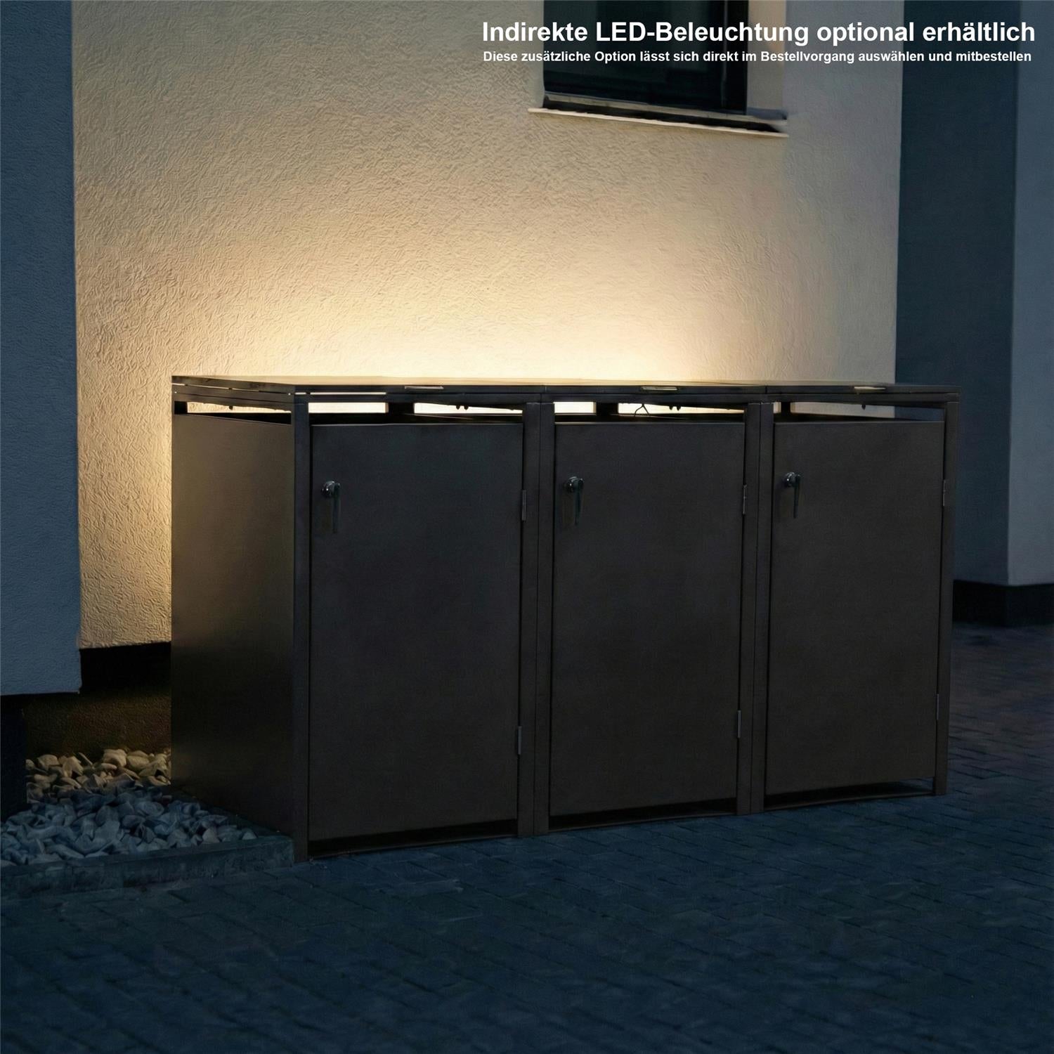 Metzler Mülltonnenbox | 3er | 240l | aus Stahl | rostfrei & massiv | Türgriff mit Schloss