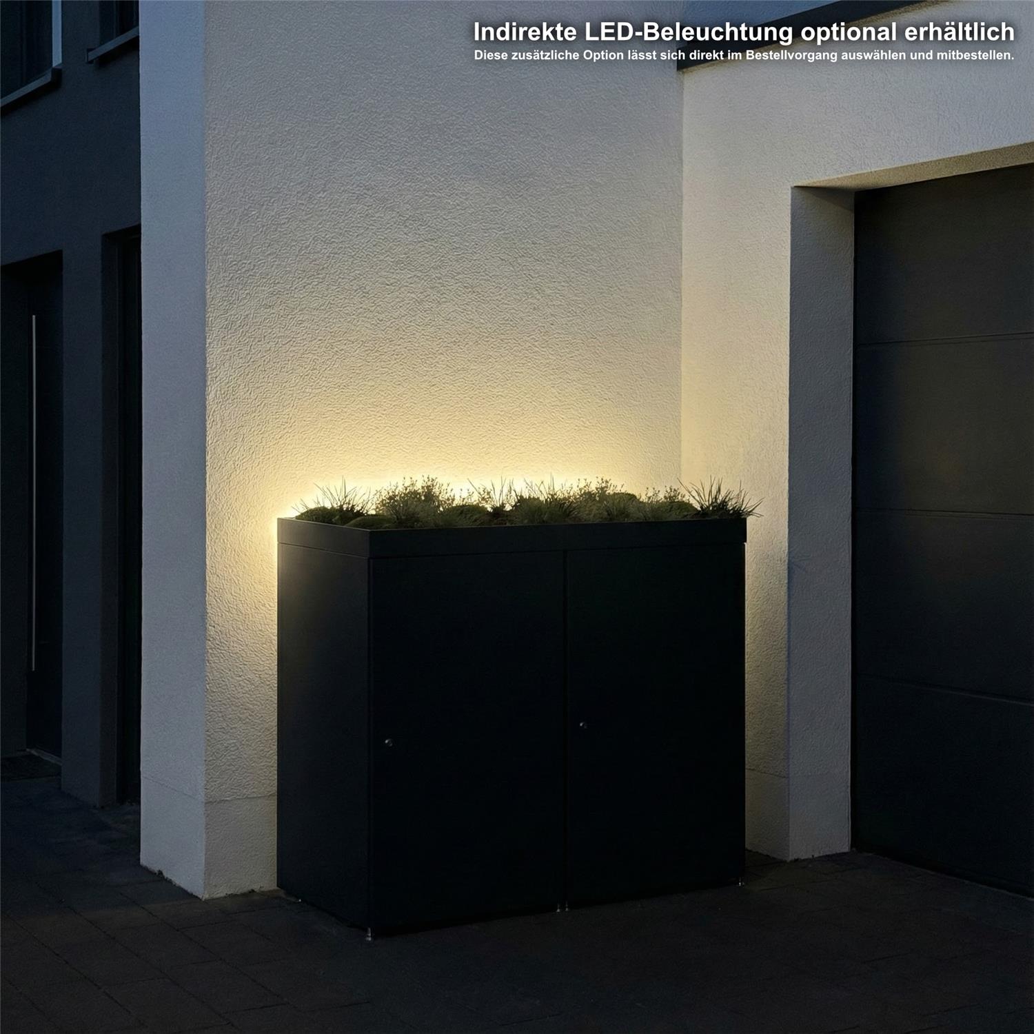 Metzler Mülltonnenbox mit Pflanzdach | 2er | 240l | aus Aluminium | rostfrei & massiv