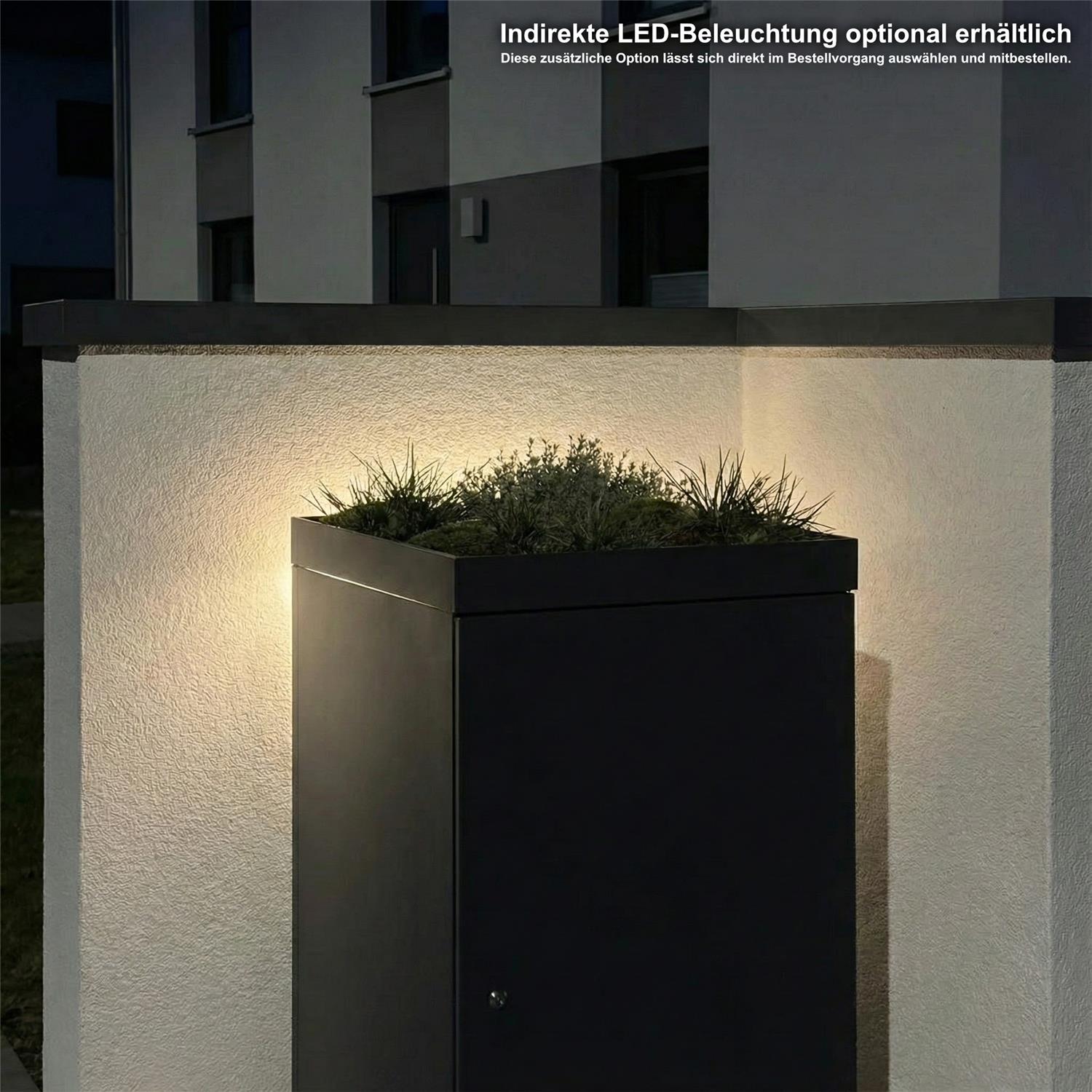 Metzler Mülltonnenbox mit Pflanzdach | 1er | 240l | aus Aluminium | rostfrei & massiv