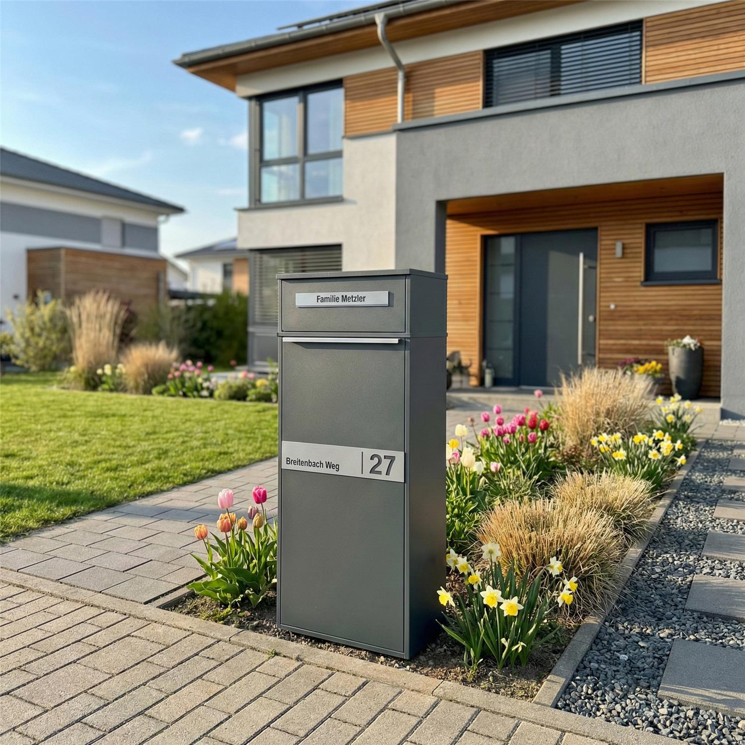 Metzler Paketbox mit LED | Entnahme auf der Rückseite | personalisiert mit Gravur | Anthrazit | Zivo 2 LED