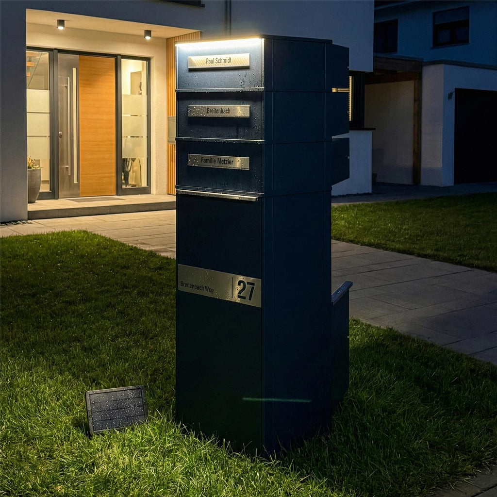 Metzler Paketbox mit LED | Entnahme auf der Rückseite | personalisiert mit Gravur | Anthrazit | Zivo 2 LED
