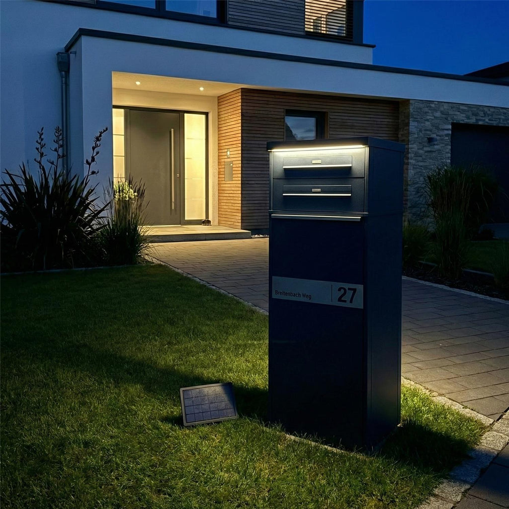 Metzler Paketbox mit LED | Entnahme auf der Rückseite | austauschbares Namensschild | Anthrazit | Zivo 2 Renz LED