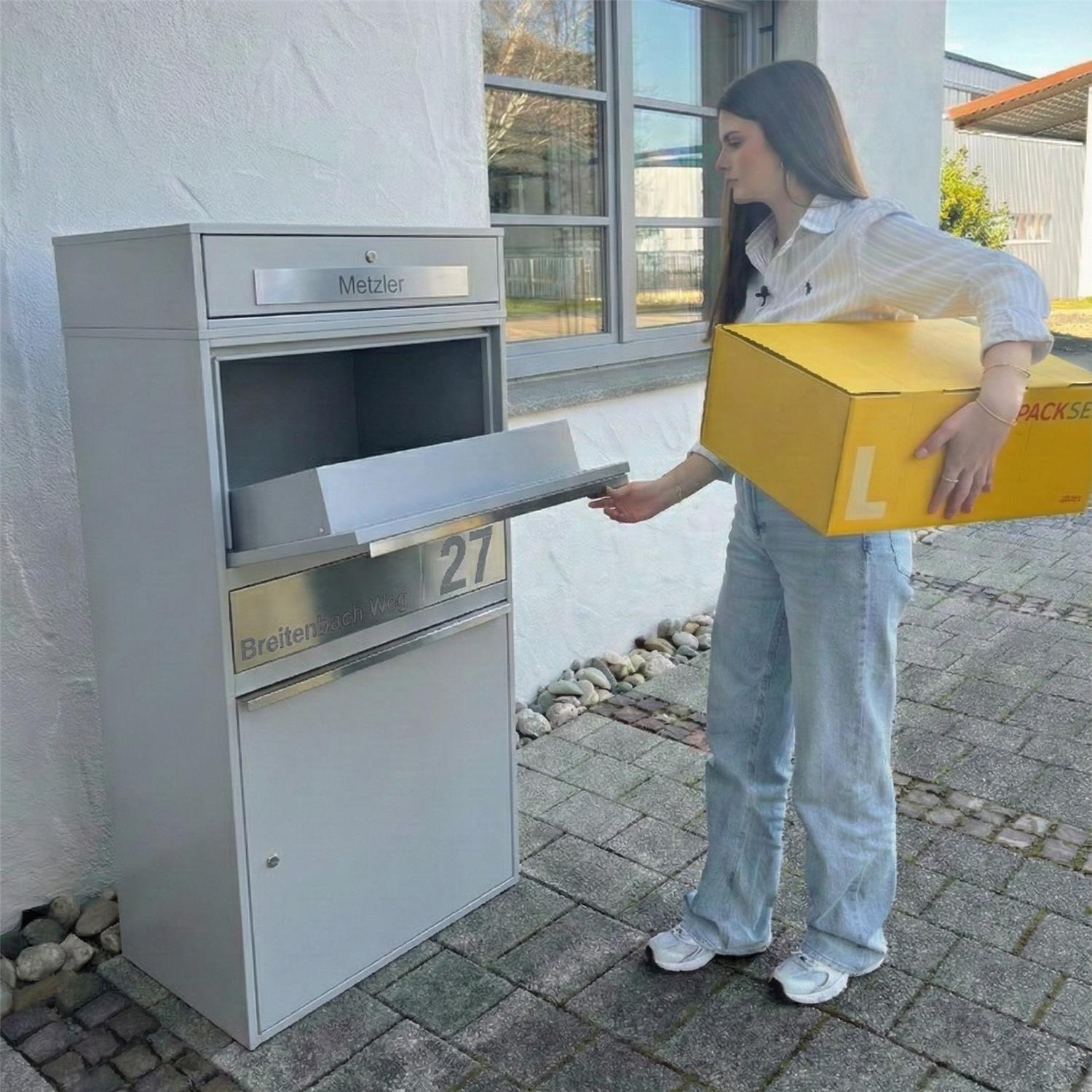 Metzler Paketbox XL mit Briefkasten | Paketkasten rostfrei | personalisiert mit Gravur | Bispo Max 2