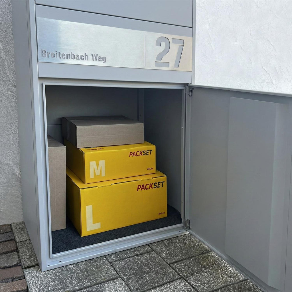 Metzler Paketbox XL mit 2 Briefkästen | Paketkasten rostfrei | personalisiert mit Gravur | Bispo Max 2