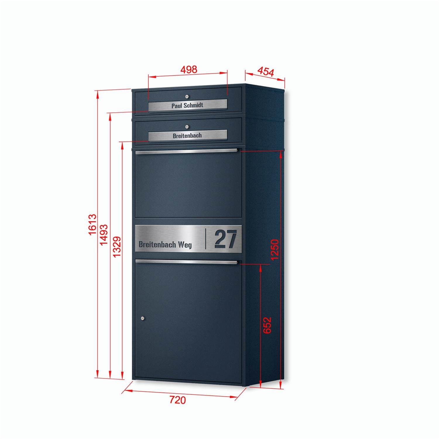 Metzler Paketbox XL mit 2 Briefkästen | LED  | personalisiert mit Gravur | RAL 7016 Anthrazit | Bispo Max 2