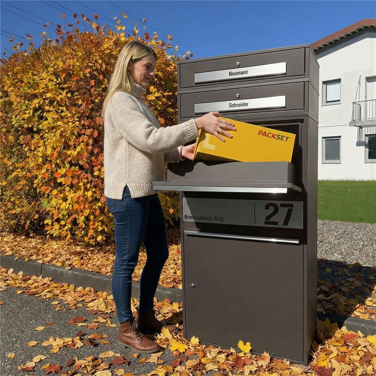 Metzler Paketbox XL mit 2 Briefkästen | Paketkasten rostfrei | personalisiert mit Gravur | Bispo Max 2
