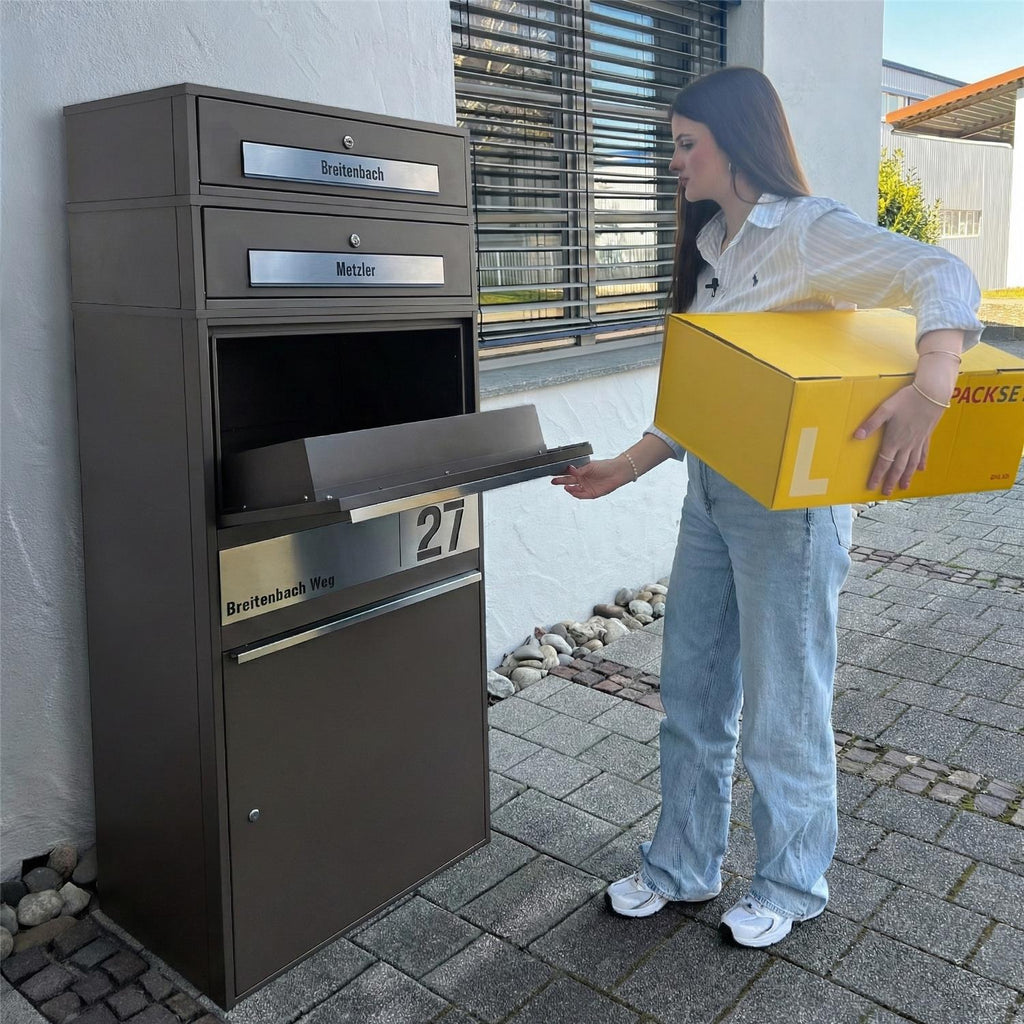 Metzler Paketbox XL mit 2 Briefkästen | Paketkasten rostfrei | personalisiert mit Gravur | Bispo Max 2