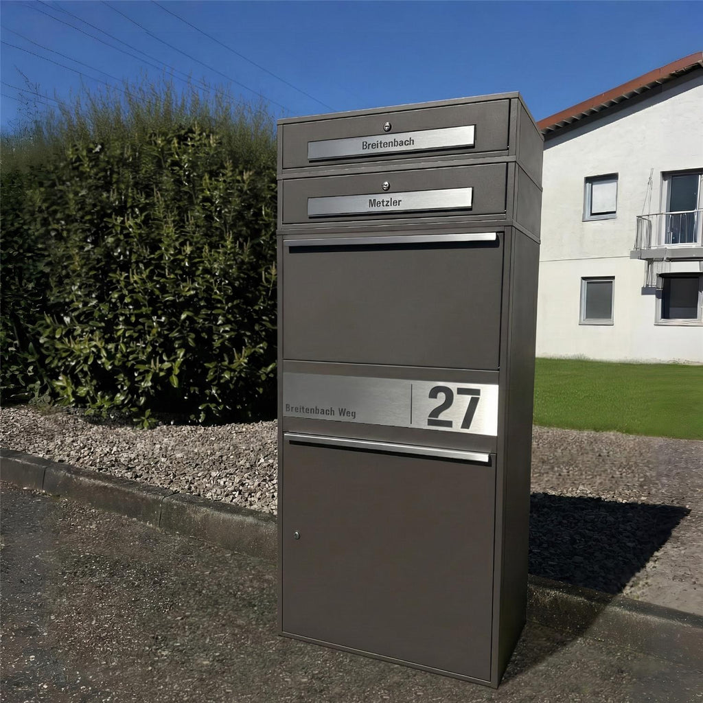 Metzler Paketbox XL mit 2 Briefkästen | Paketkasten rostfrei | personalisiert mit Gravur | Bispo Max 2