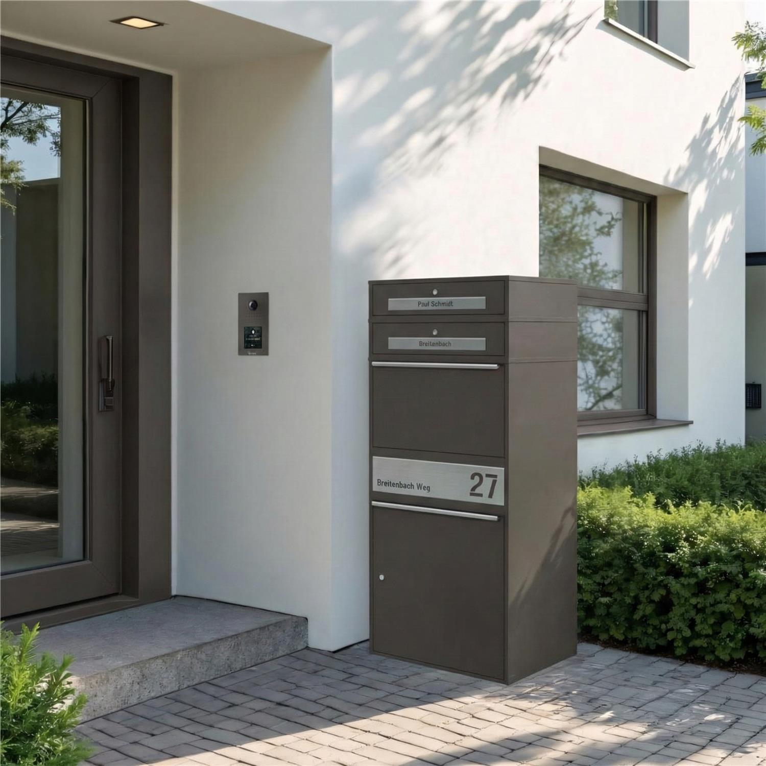Metzler Paketbox XL mit 2 Briefkästen | Paketkasten rostfrei | personalisiert mit Gravur | Bispo Max 2
