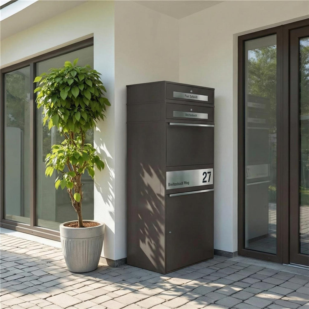 Metzler Paketbox XL mit 2 Briefkästen | Paketkasten rostfrei | personalisiert mit Gravur | Bispo Max 2
