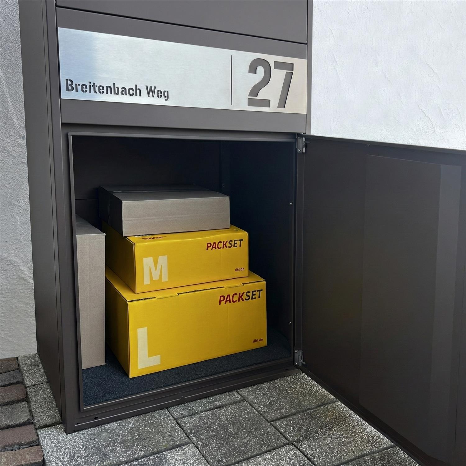Metzler Paketbox XL mit 2 Briefkästen | Paketkasten rostfrei | personalisiert mit Gravur | Bispo Max 2