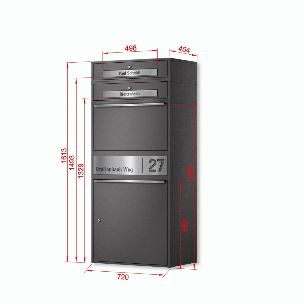 Metzler Paketbox XL mit 2 Briefkästen | Paketkasten rostfrei | personalisiert mit Gravur | Bispo Max 2