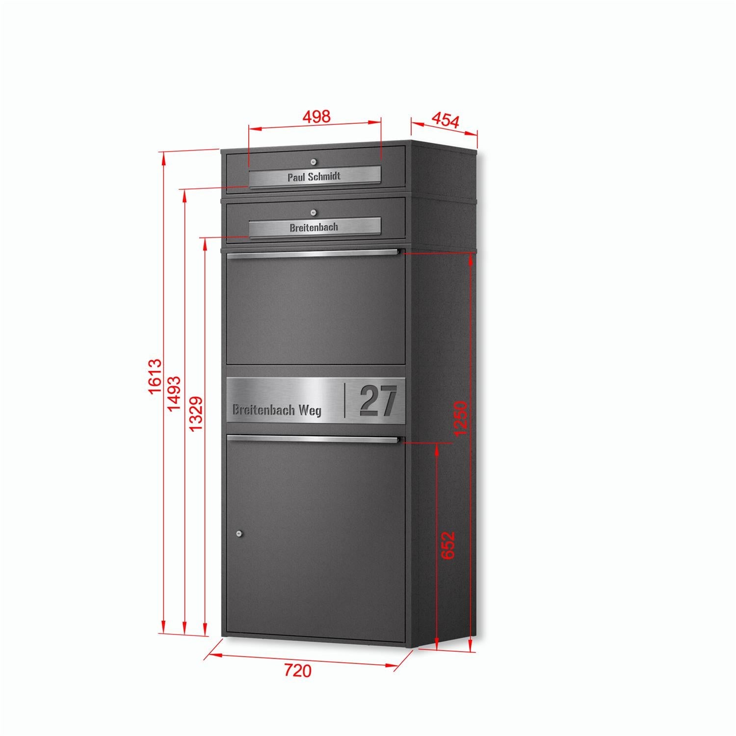 Metzler Paketbox XL mit 2 Briefkästen | Paketkasten rostfrei | personalisiert mit Gravur | Bispo Max 2