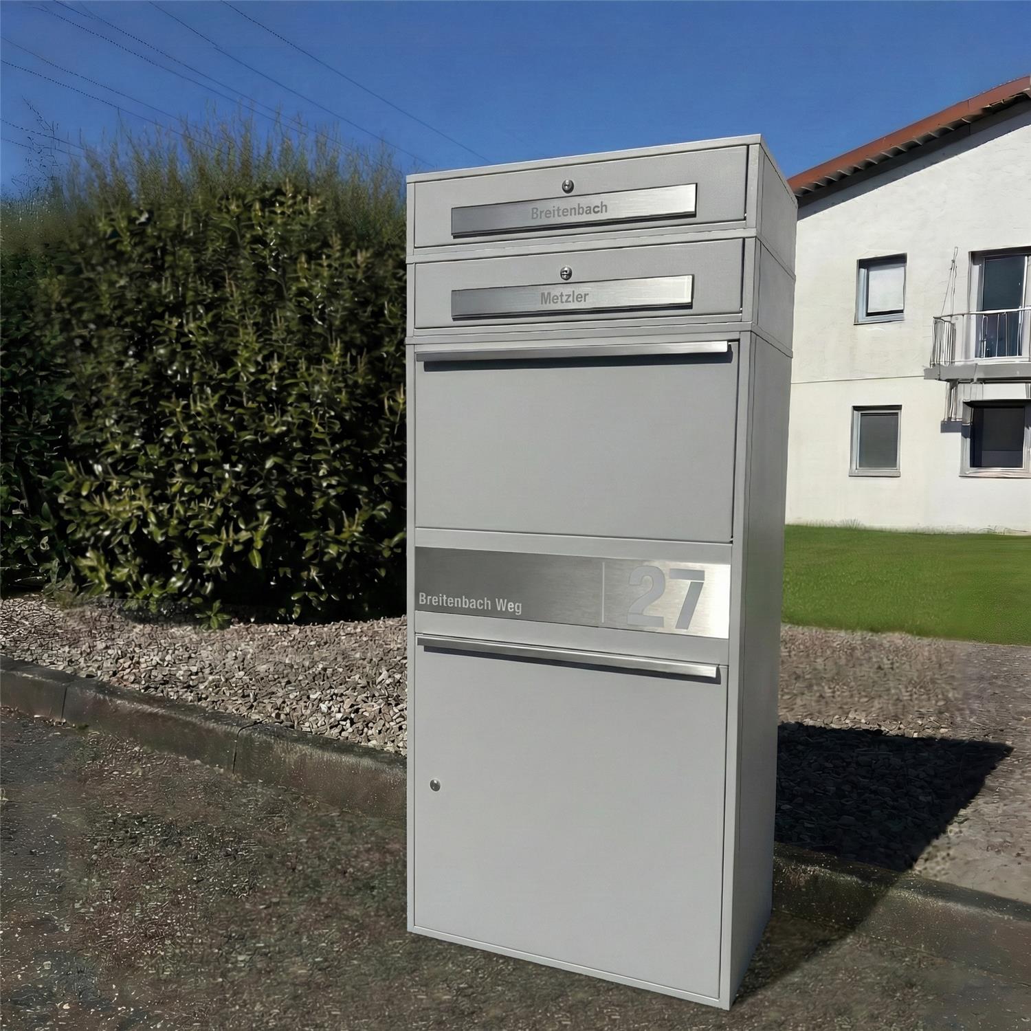 Metzler Paketbox XL mit 2 Briefkästen | Paketkasten rostfrei | personalisiert mit Gravur | Bispo Max 2