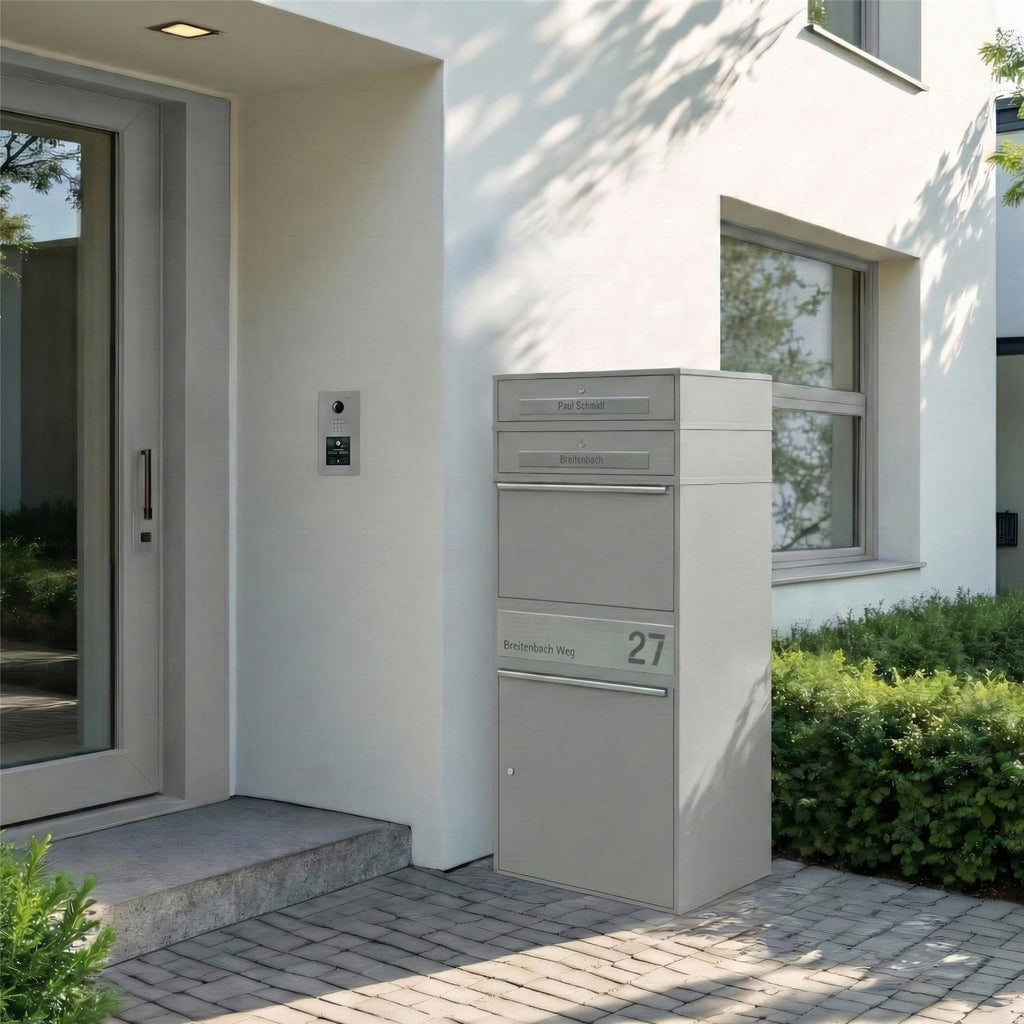 Metzler Paketbox XL mit 2 Briefkästen | Paketkasten rostfrei | personalisiert mit Gravur | Bispo Max 2