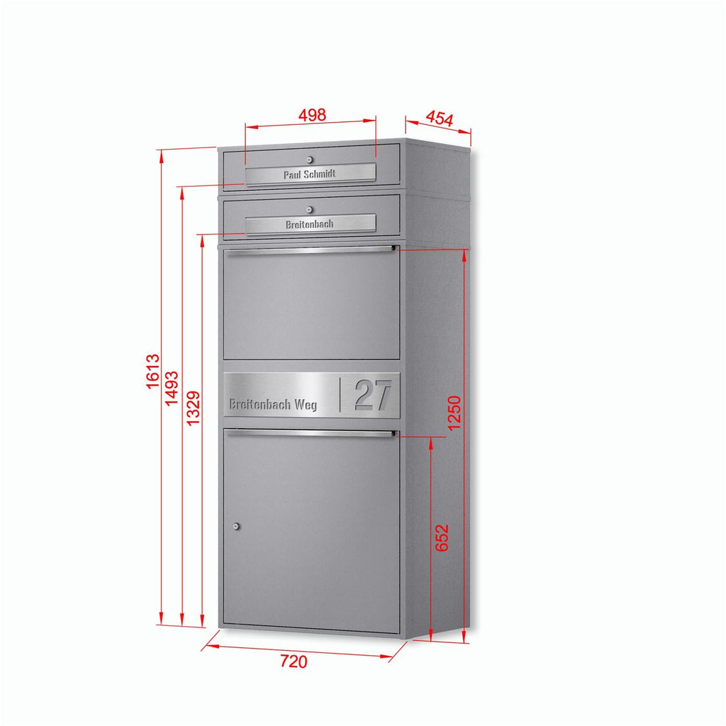 Metzler Paketbox XL mit 2 Briefkästen | Paketkasten rostfrei | personalisiert mit Gravur | Bispo Max 2
