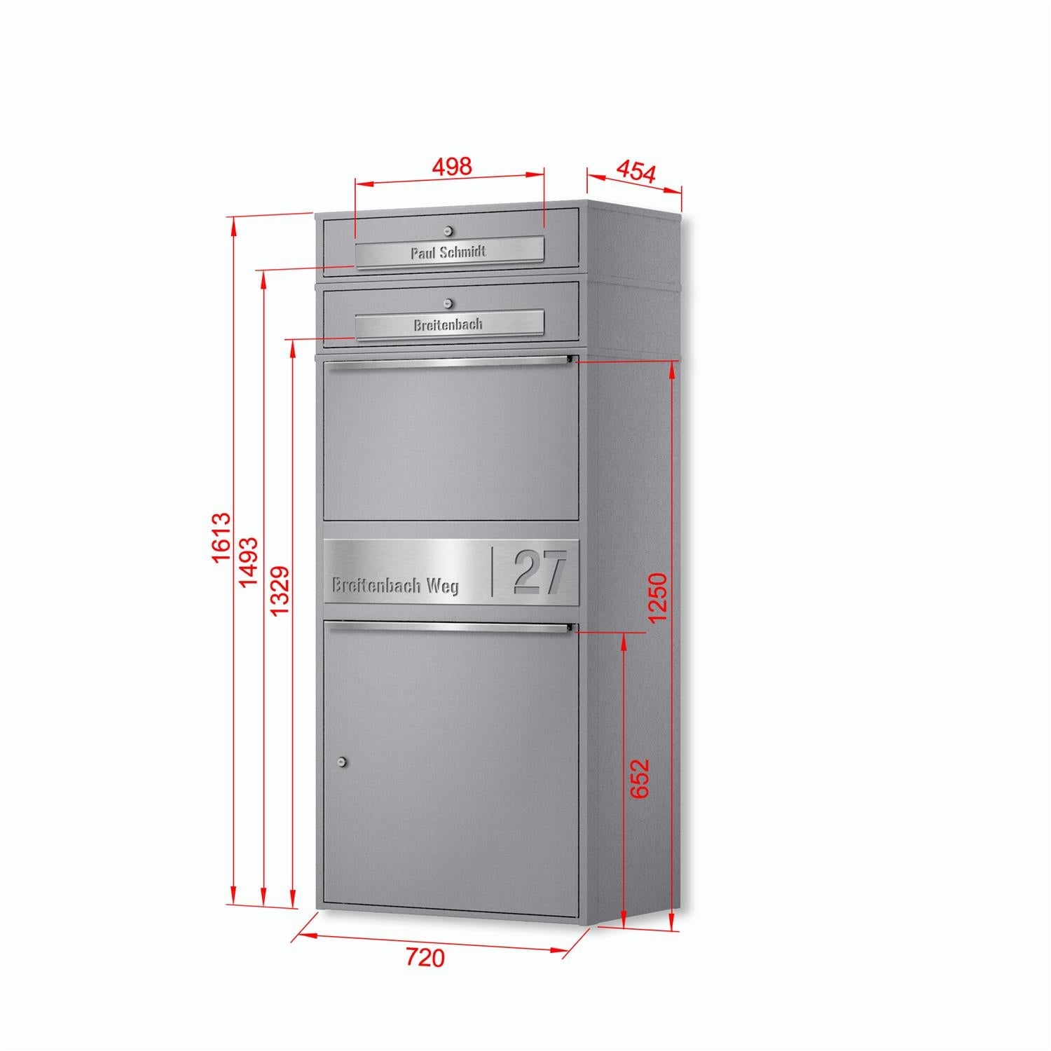 Metzler Paketbox XL mit 2 Briefkästen | Paketkasten rostfrei | personalisiert mit Gravur | Bispo Max 2