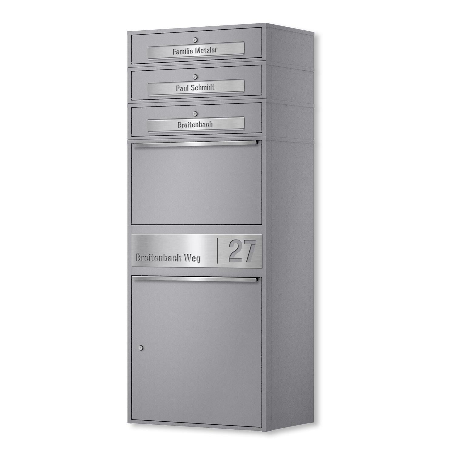 Metzler Paketbox XL mit 3 Briefkästen | Paketkasten rostfrei | personalisiert mit Gravur | Bispo Max 2