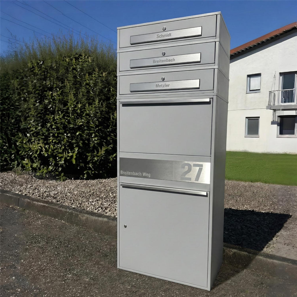 Metzler Paketbox XL mit 3 Briefkästen | Paketkasten rostfrei | personalisiert mit Gravur | Bispo Max 2