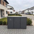 Metzler Mülltonnenbox | 2er mit Paketbox | Extra großes Volumen | Aus Aluminium | Höhenverstellbare Füße | Anthrazit