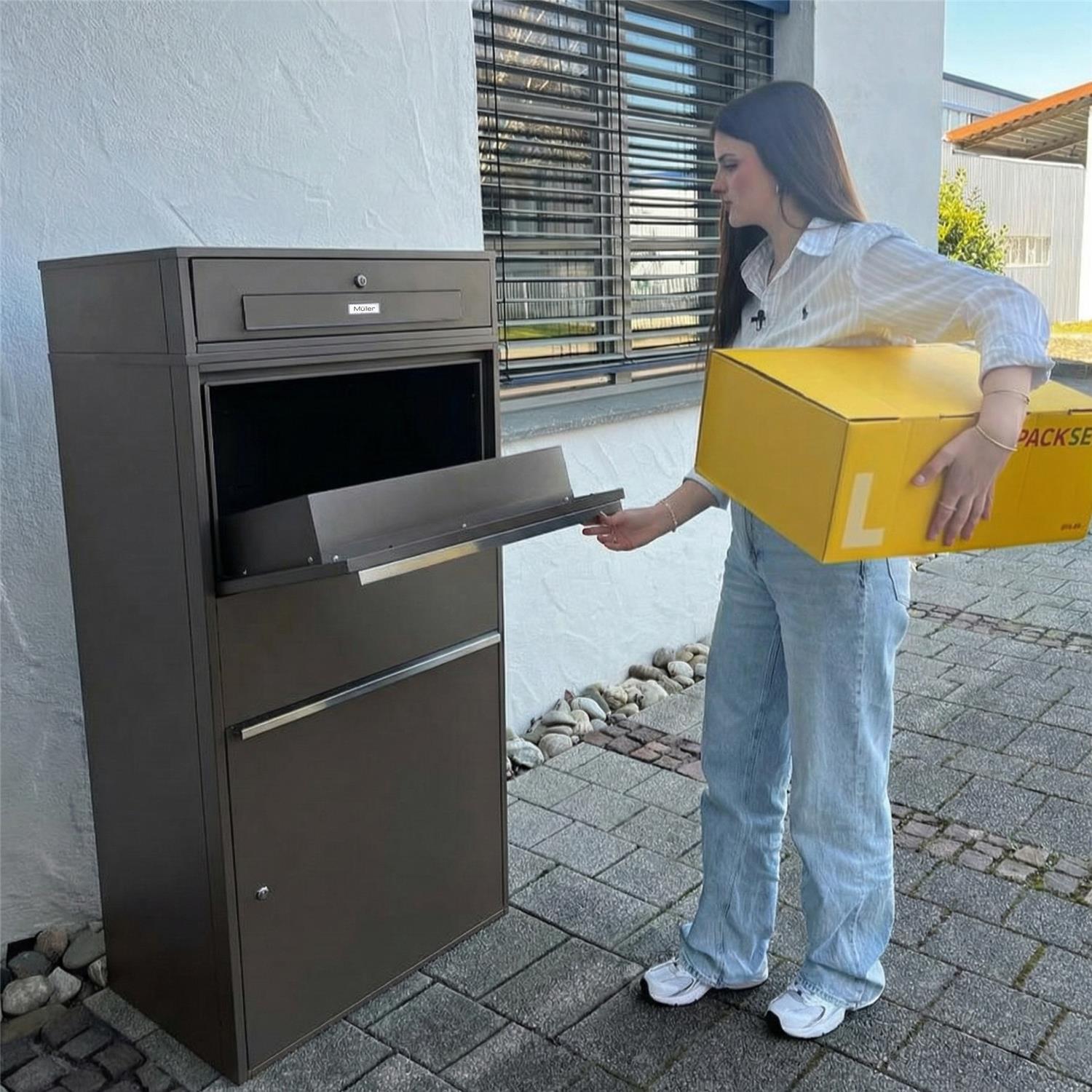 Metzler Paketbox XL mit Briefkasten | Mit austauschbarem Namensschild | Bispo Max RE