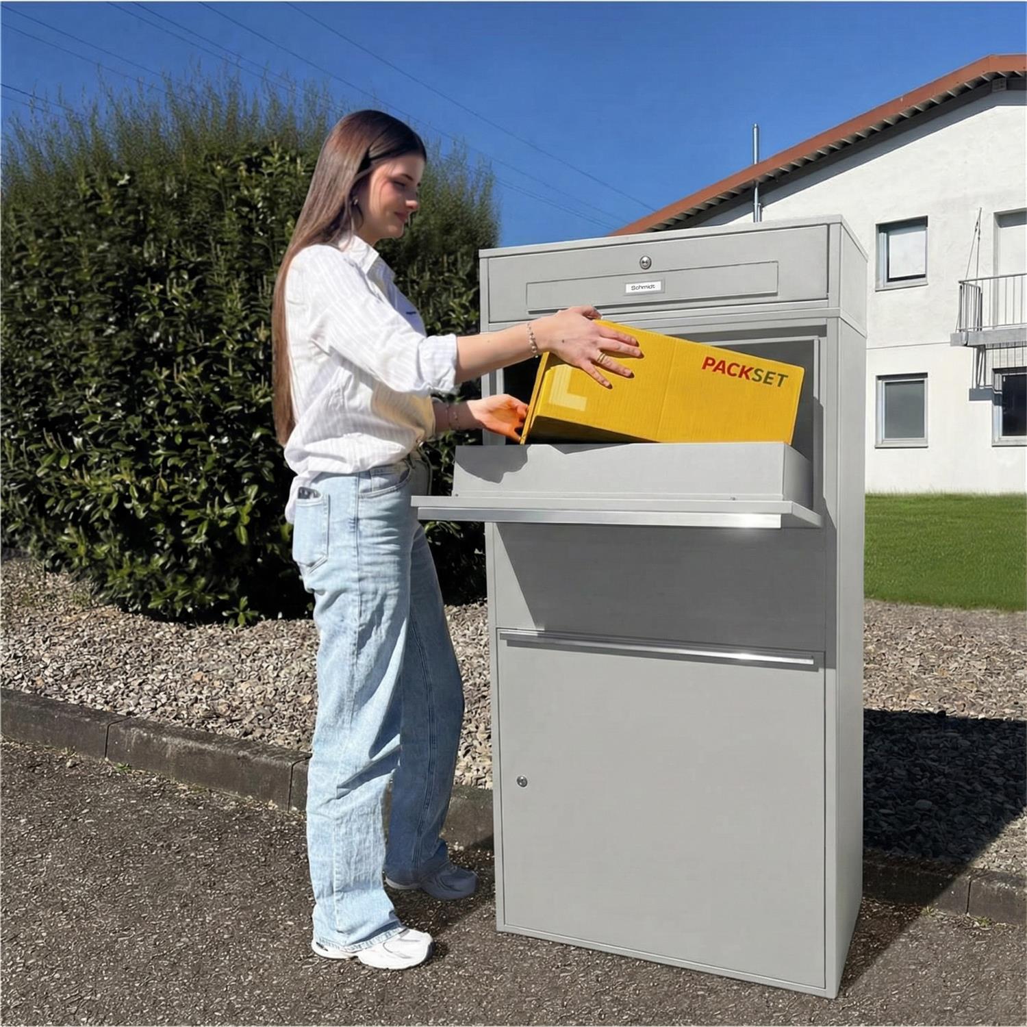 Metzler Paketbox XL mit Briefkasten | Mit austauschbarem Namensschild | Bispo Max RE