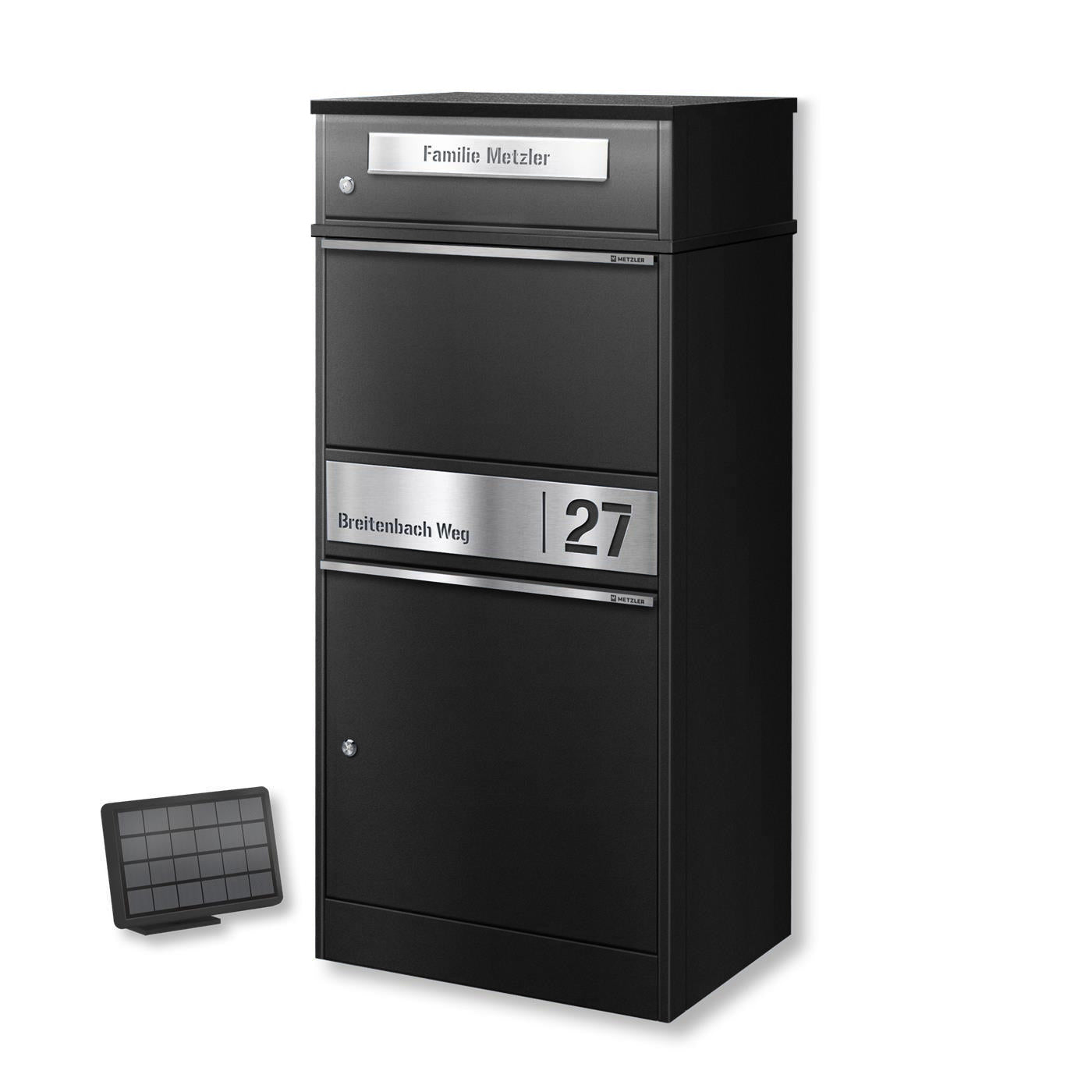 Metzler Paketbox mit Briefkasten | LED | personalisiert mit Gravur | Bispo 2