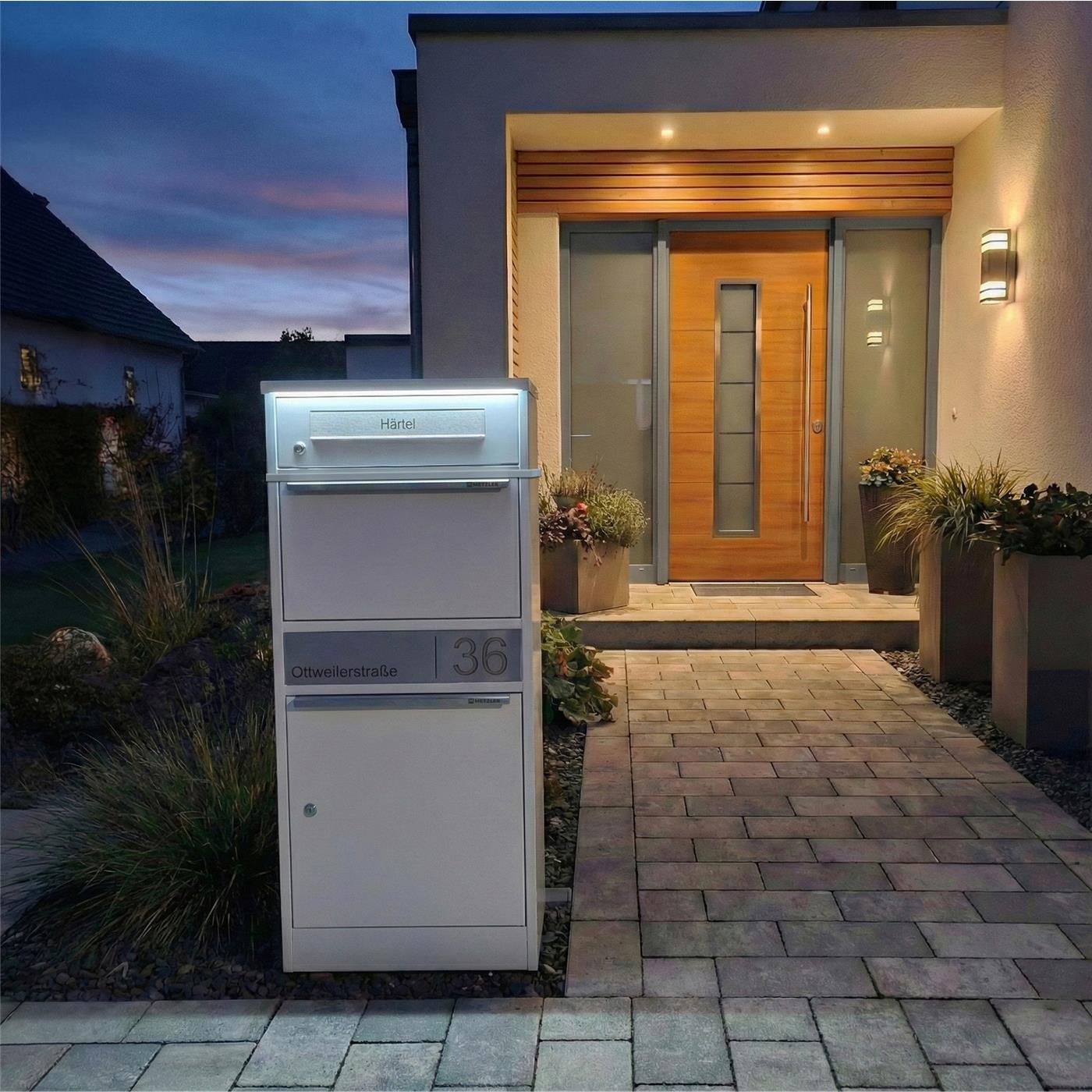 Metzler Paketbox mit Briefkasten | LED | personalisiert mit Gravur | Bispo 2