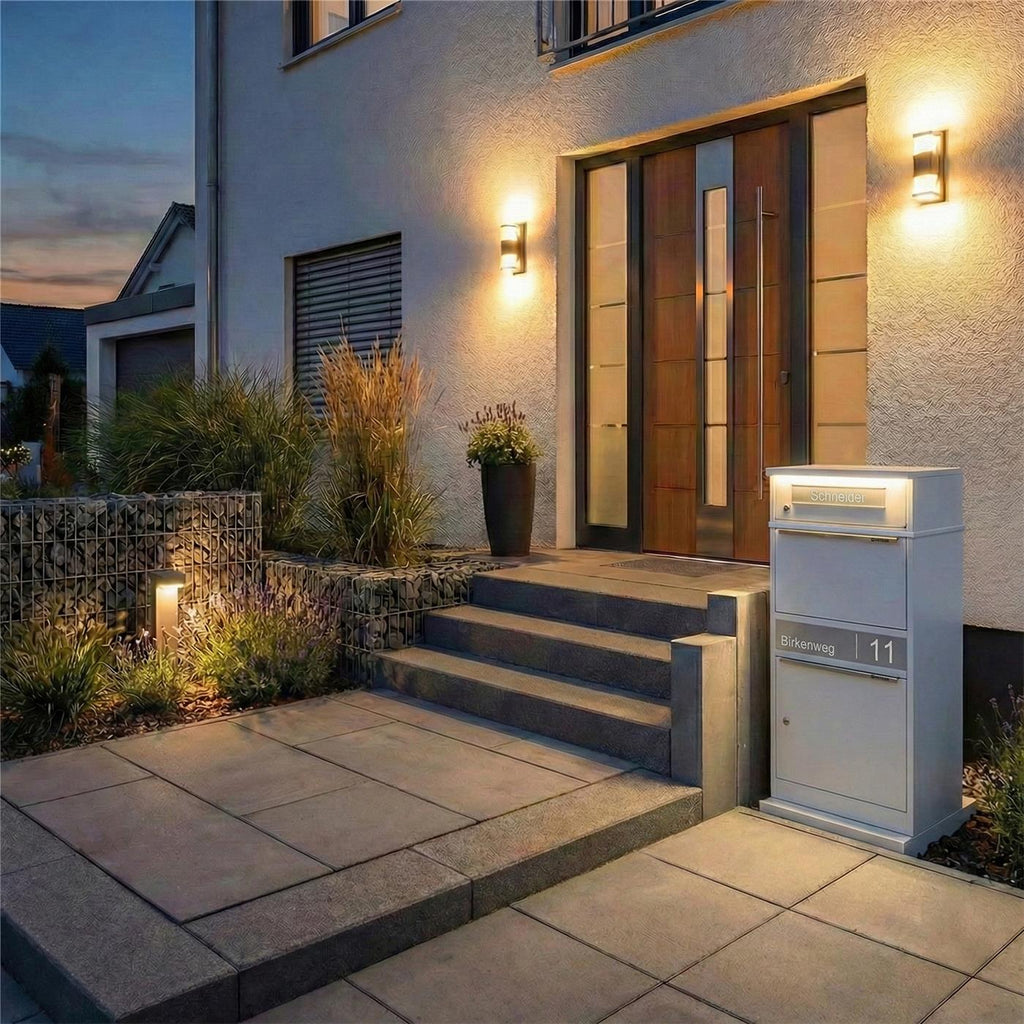 Metzler Paketbox mit Briefkasten | LED | personalisiert mit Gravur | Bispo 2