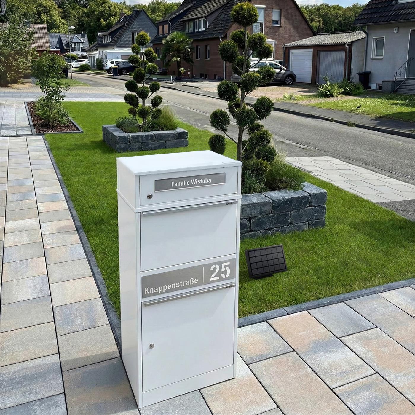 Metzler Paketbox mit Briefkasten | LED | personalisiert mit Gravur | Bispo 2