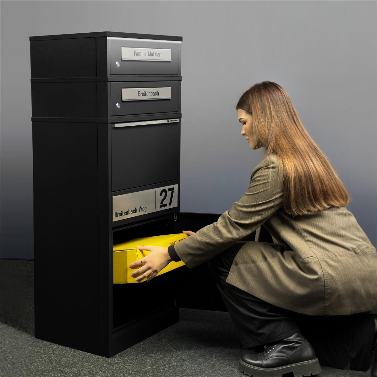 Metzler Paketbox mit 2 Briefkästen | LED | personalisiert mit Gravur | Bispo 2