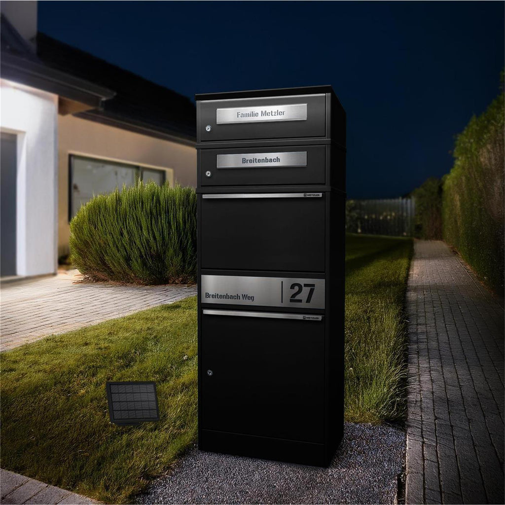 Metzler Paketbox mit 2 Briefkästen | LED | personalisiert mit Gravur | Bispo 2