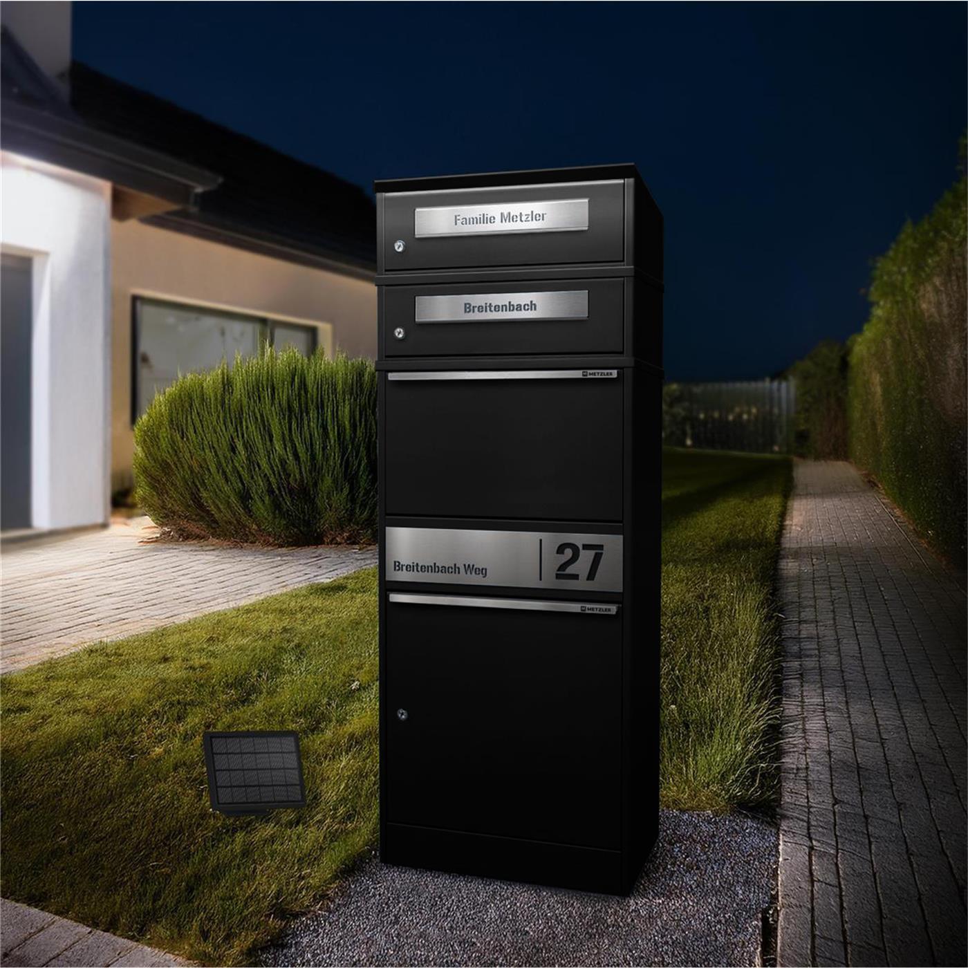 Metzler Paketbox mit 2 Briefkästen | LED | personalisiert mit Gravur | Bispo 2