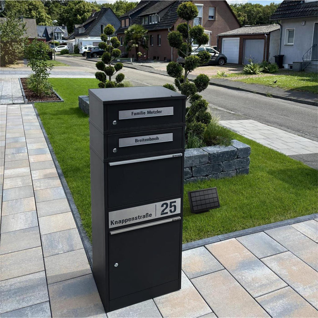 Metzler Paketbox mit 2 Briefkästen | LED | personalisiert mit Gravur | Bispo 2