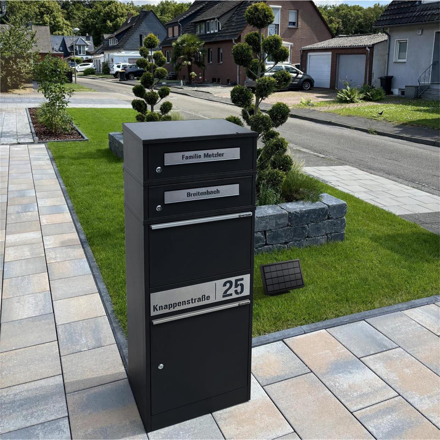 Metzler Paketbox mit 2 Briefkästen | LED | personalisiert mit Gravur | Bispo 2