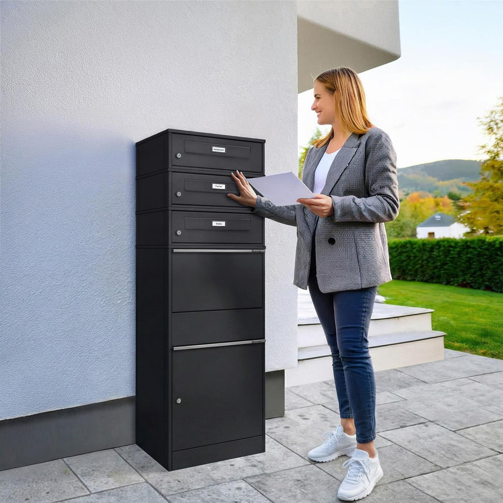 Metzler Paketbox mit 3 Briefkästen mit austauschbaren Namensschildern | für Pakete bis zur Größe M | Bispo RE