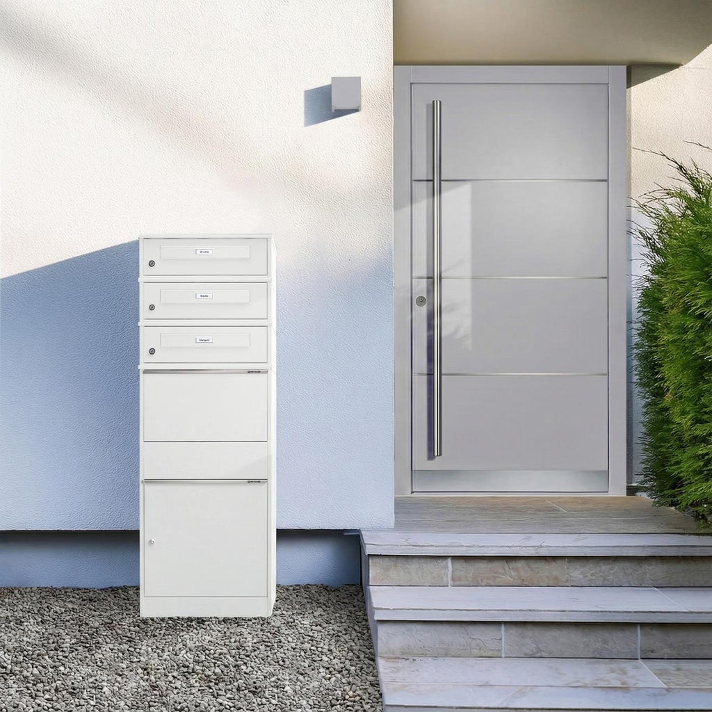 Metzler Paketbox mit 3 Briefkästen mit austauschbaren Namensschildern | für Pakete bis zur Größe M | Bispo RE