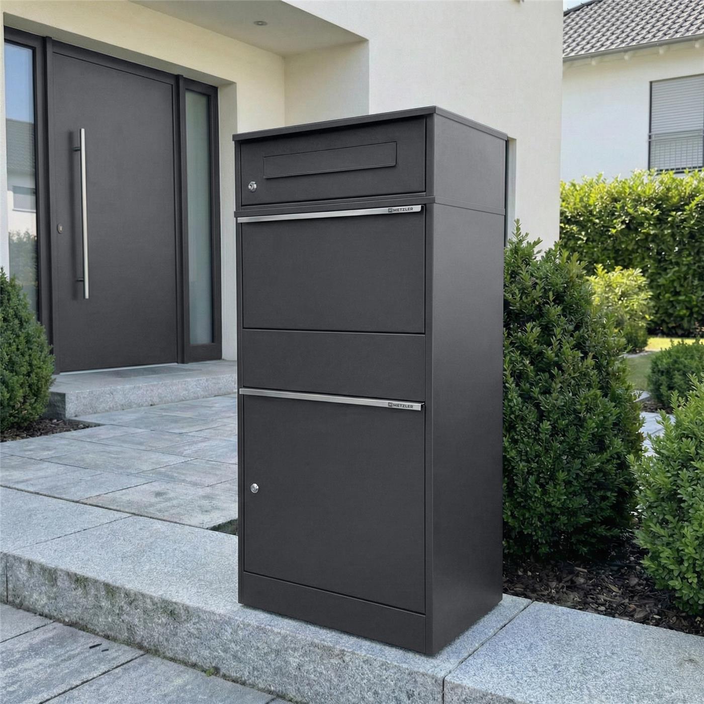 Metzler Paketbox mit Briefkasten | mit Briefeinwurf | für Pakete bis zur Größe M | rostfrei | Bispo