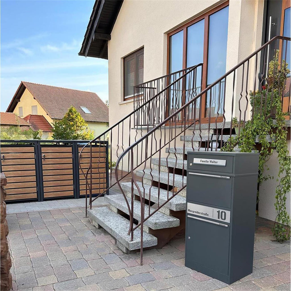 Metzler Paketbox mit Briefkasten | personalisiert mit Gravur | Edelstahl-Namensschild | mit Briefeinwurf | Bispo 2