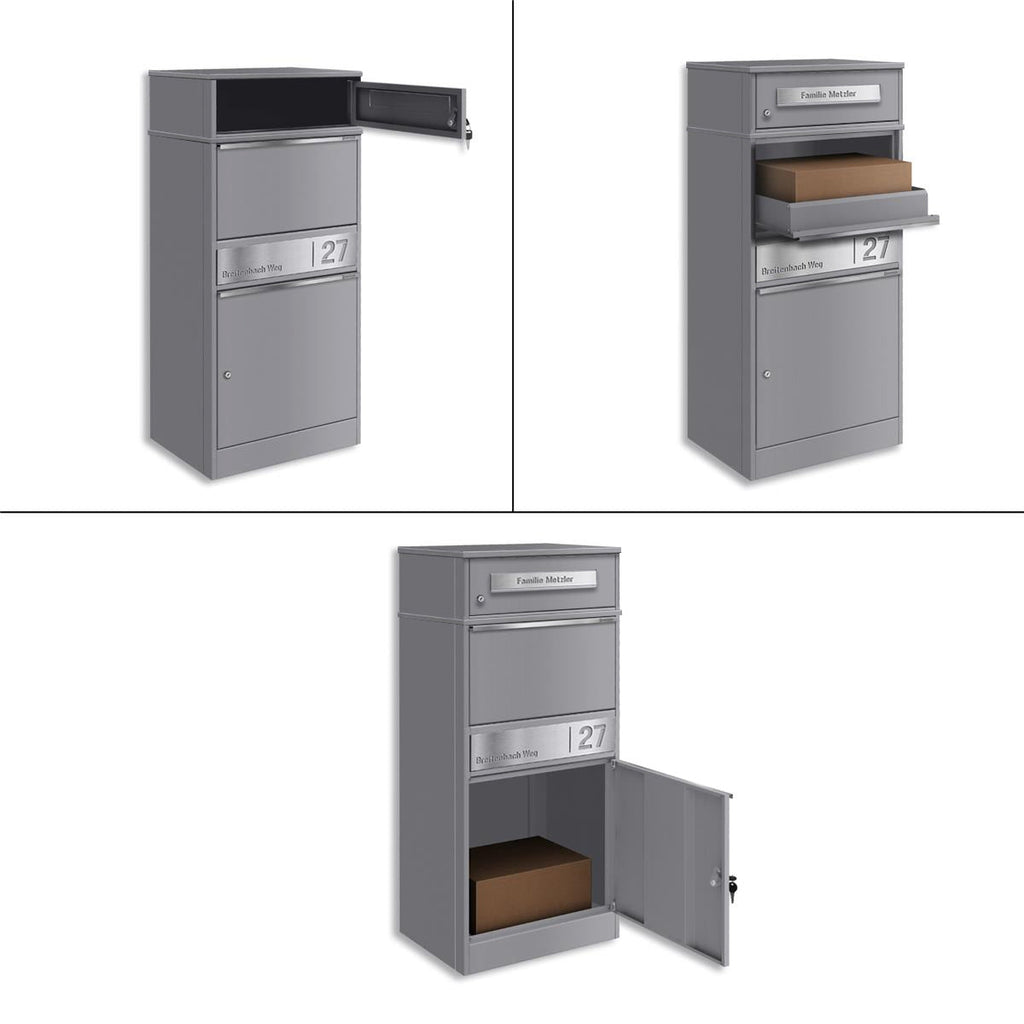 Metzler Paketbox mit Briefkasten | personalisiert mit Gravur | Edelstahl-Namensschild | mit Briefeinwurf | Bispo 2