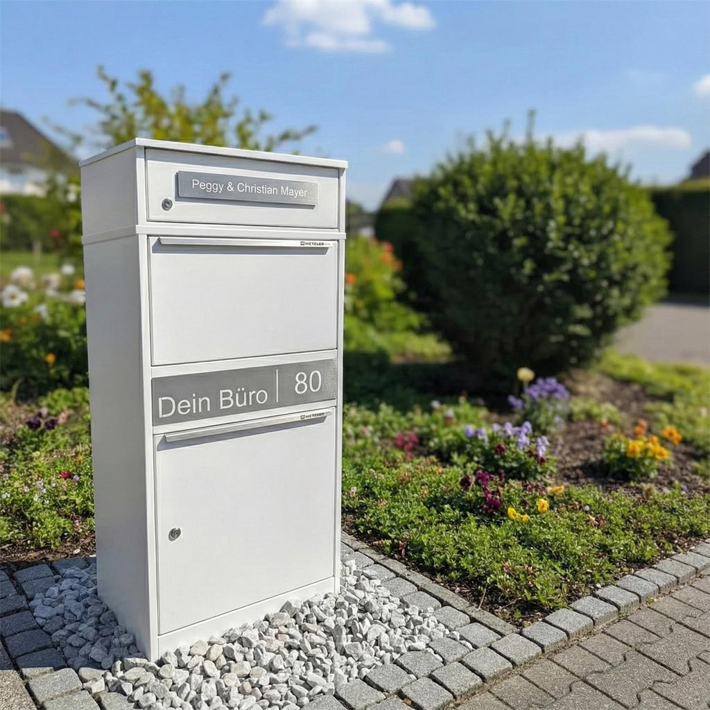 Metzler Paketbox mit Briefkasten | personalisiert mit Gravur | Edelstahl-Namensschild | mit Briefeinwurf | Bispo 2