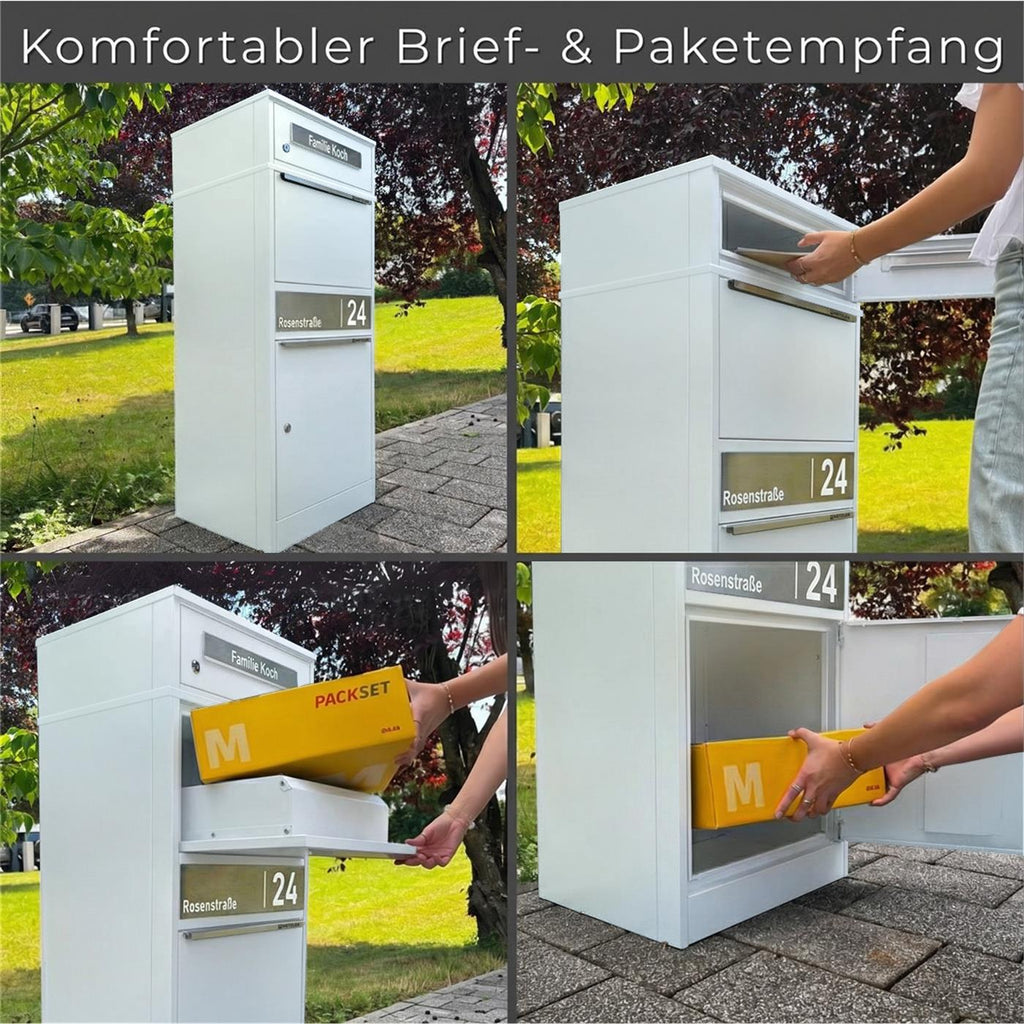 Metzler Paketbox mit Briefkasten | personalisiert mit Gravur | Edelstahl-Namensschild | mit Briefeinwurf | Bispo 2