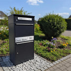 Metzler Paketbox mit Briefkasten Bispo 2 personalisiert, Edelstahl-Namensschild mit Gravur, RAL-Farben, witterungsbeständig